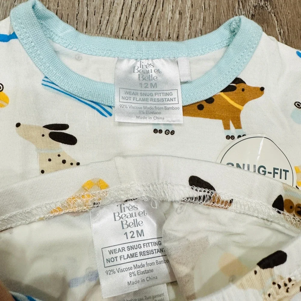 Mick Mack Toddler Pajama Set Bundle 12M Bears Dogs Checkered 4 Sets 8 Pieces